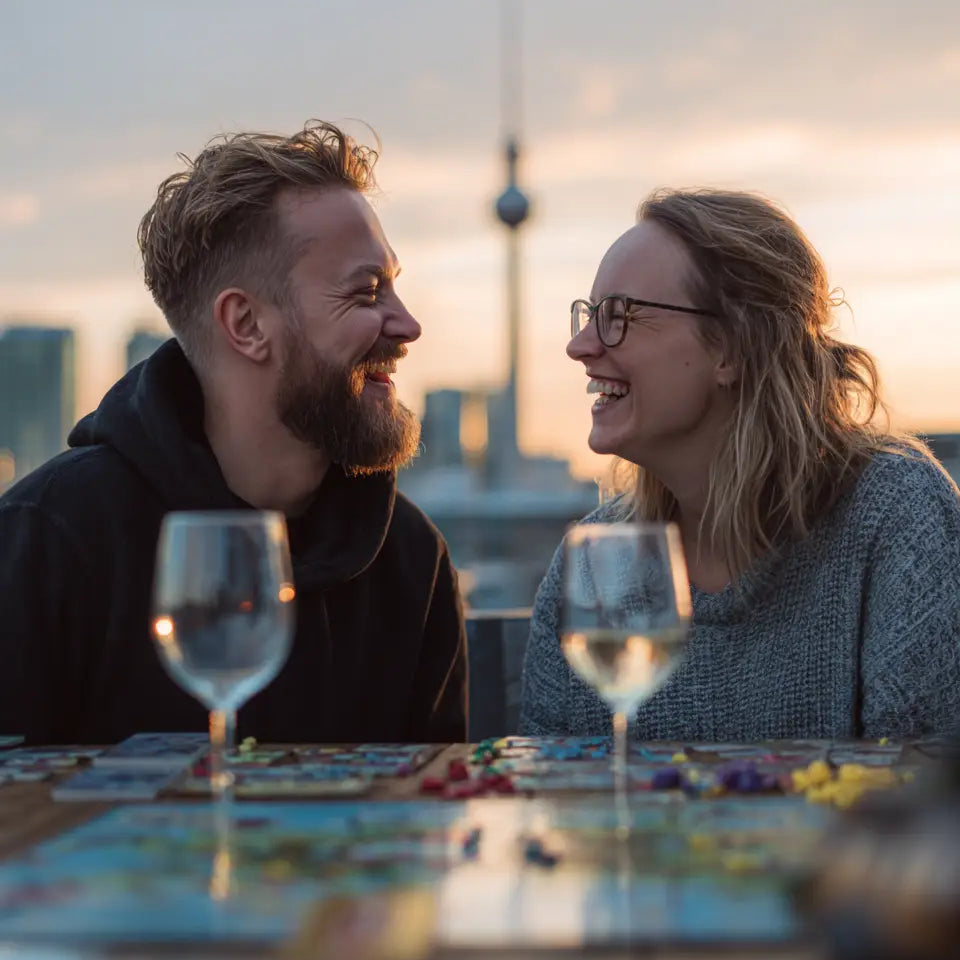 Sissi Trinkspiel 2025 - Romantisches Paar bei gemütlichem Film-Abend mit TrinkspielZone Partyspielen