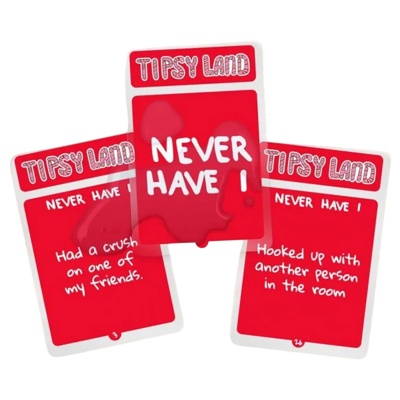 Tipsy Land Never Have I Ever Karten rotes Design