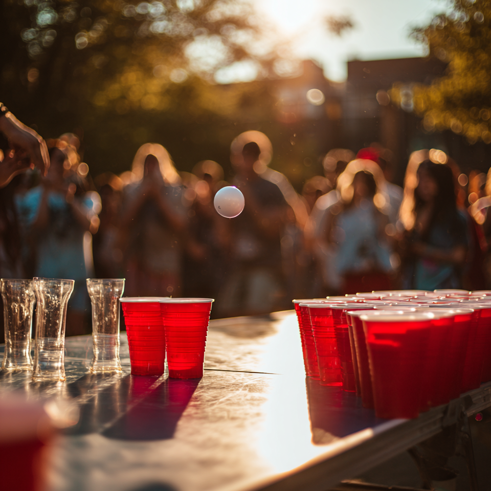 Beer Pong Regeln 2025 - Ping Pong Ball im Fokus für perfekte Würfe und legendäre Partynächte bei TrinkspielZone