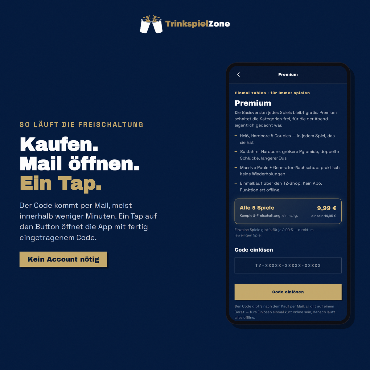 Premium-Code in der TrinkspielZone-App einlösen