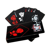 54er Waterproof Pokerkarten Set - Exklusives Rosen Design in Schwarz Rot - PVC Poker Spielkarten - Card Game