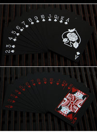 54er Waterproof Pokerkarten Set - Exklusives Rosen Design in Schwarz Rot - PVC Poker Spielkarten - Card Game