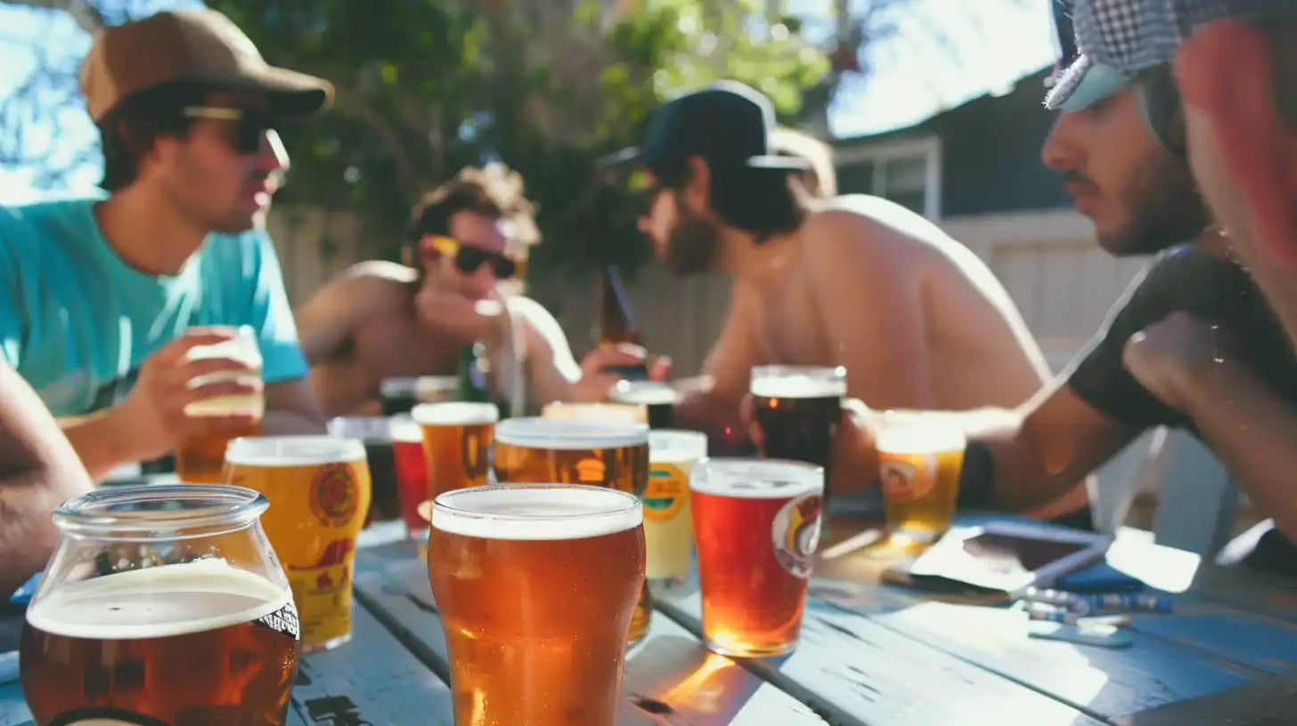 Biere auf einem Picknicktisch.