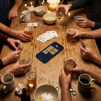 TrinkspielZone App auf dem Partytisch — Trinkspiel-Abend mit Karten und Drinks