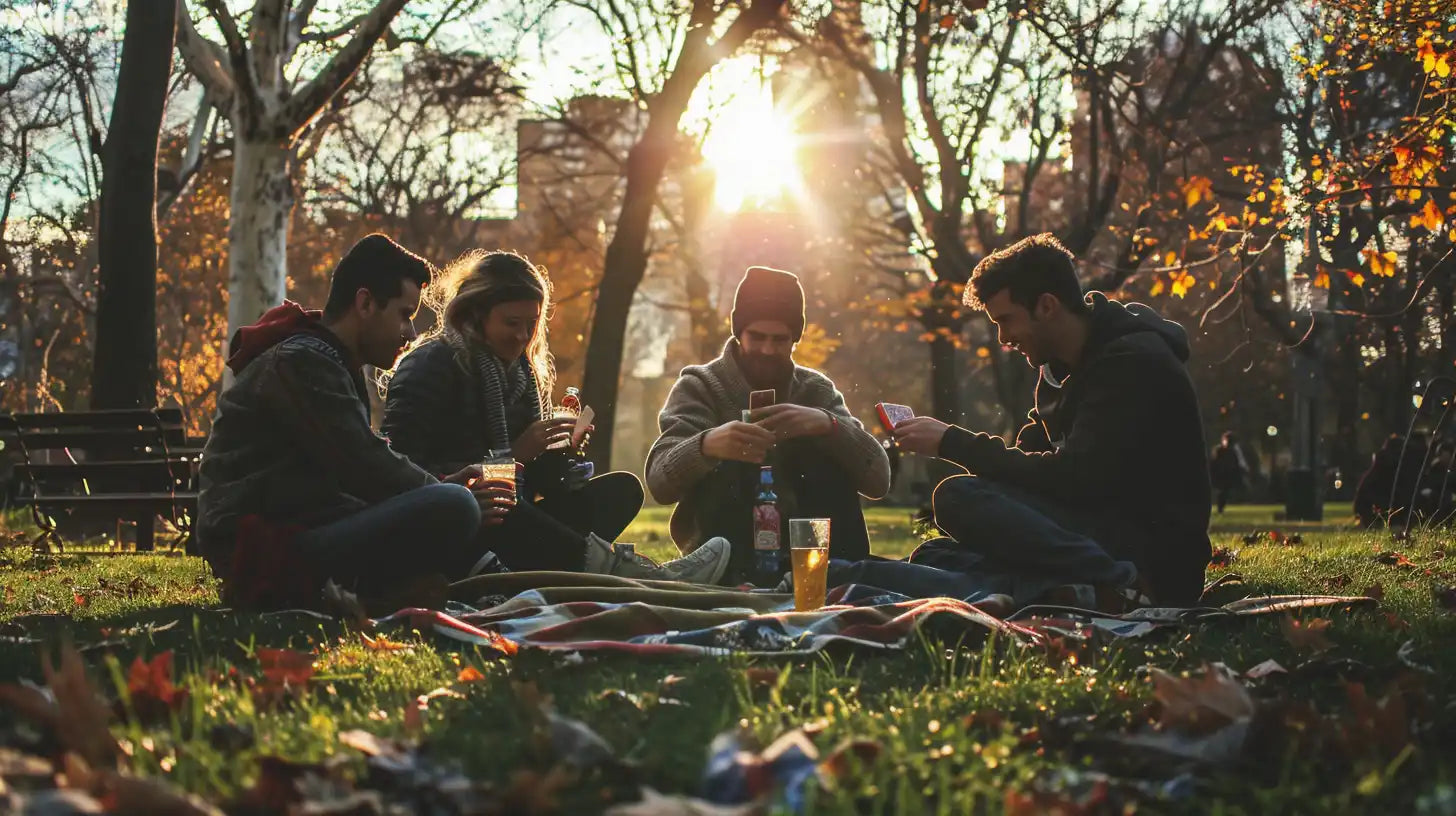 Menschen machen ein Picknick in einem Park.