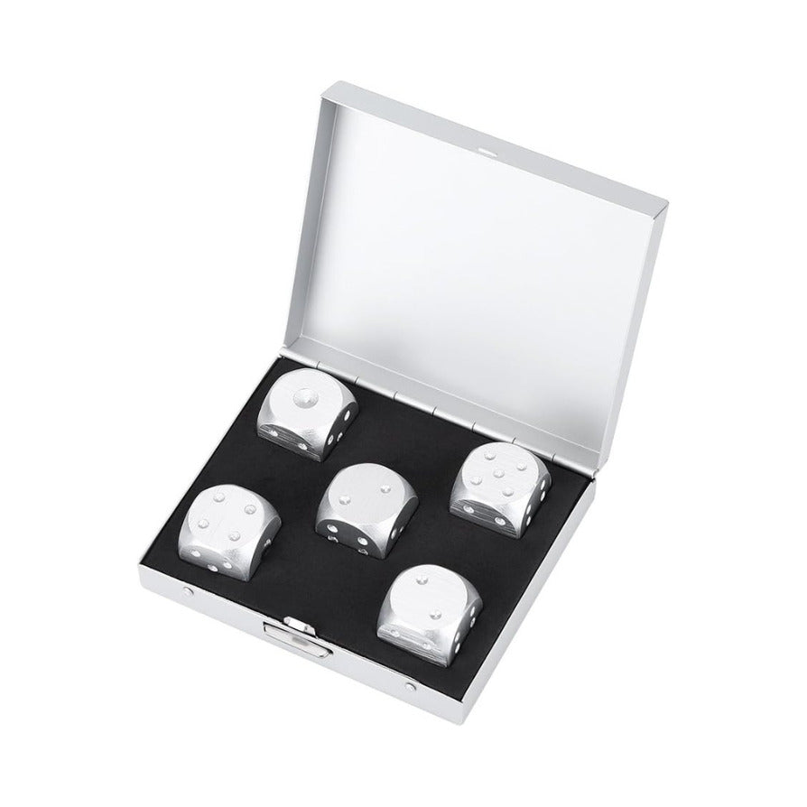 Metall Würfel Set + Box Silber - Dice Game