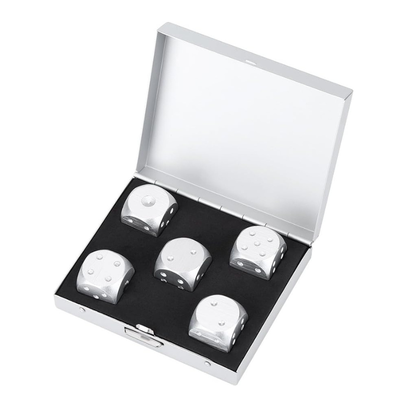 Metall Würfel Set + Box Silber - Dice Game