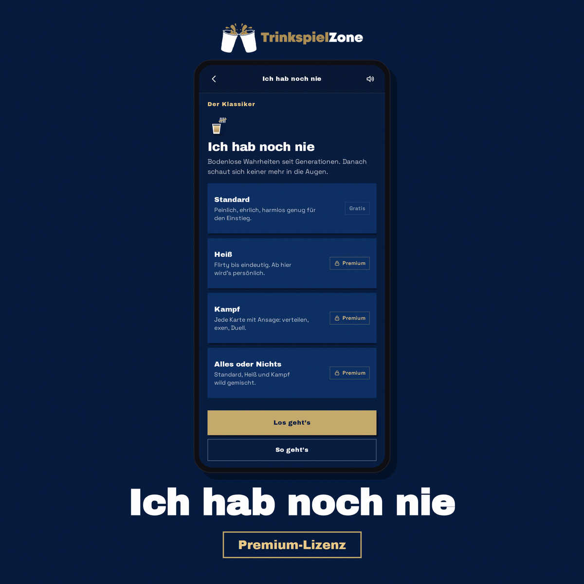 Premium-Lizenz für Ich hab noch nie in der TrinkspielZone-App